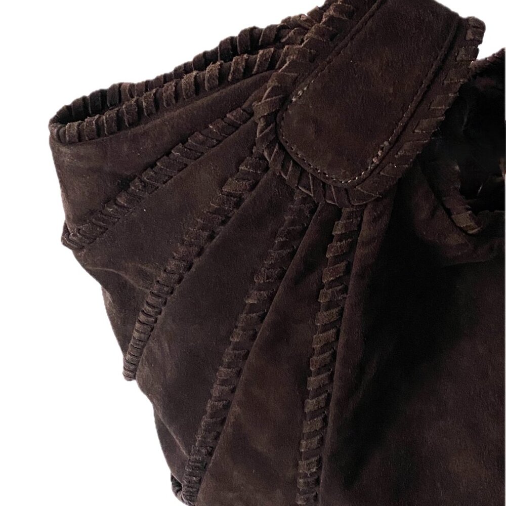 SALE ~ Vintage Kooba Hobo Suede Bag Dark Brown Suede Wide Shoulder Straps - Picture 7 of 16